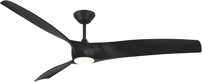 Zephyr Indoor or Outdoor 3-Blade 72in Smart Ceiling Fan in Matte Black with Adjustable CCT 2700-3000-4000-5000K LED Light Kit and Remote Control Compatible with Alexa and iOS or Android App