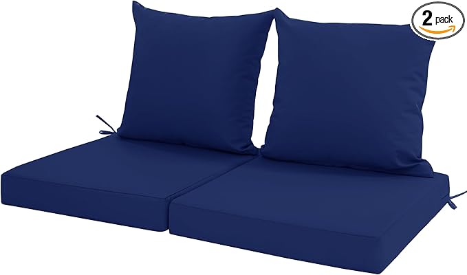 Outdoor Cushions for Patio Furniture, Waterproof Outdoor Chair Cushion w/Fade-Resistant, Removable & Machine-Washable Cover, 22x22 Inch, Deep Seat Sofa/Couch Pad Replacement – Set of 2, Navy Blue