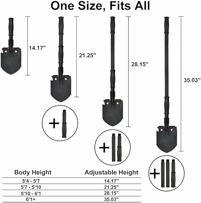iunio Camping Shovel,Shovel Folding, Portable, Multitool, Foldable Entrenching Tool, Collapsible Spade, for Backpacking, Trenching, Hiking, Survival, Car Emergency