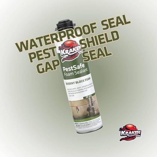 Kraken Bond Pestblock Spray Foam Sealant - (2x24oz) Polyurethane Expanding for Gaps & Cracks with, Paintable Foam Filler for Wall Holes, Gun Use | Gun&Cleaner Included - 2 Pack
