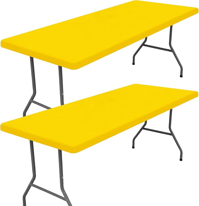 Spandex Picnic Table Cloth 2 Pack, Elastic Fitted Tablecloths for 5 Foot Rectangle Tables, Stretch Washable Patio Table Cover for Outdoor, Camping, Banquet and Parties (Yellow, 30"x60")