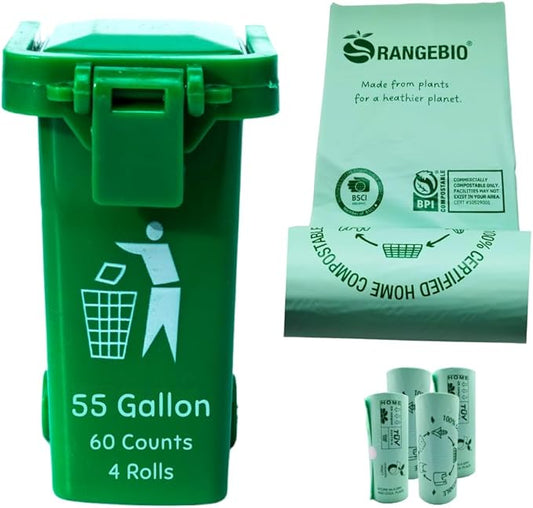 100% Certified Home Compostable Trash Bags, 55 Gallon, 60 Count, 1.57 Mils Extra Thick 38 x 58 Inches, 208 Liter, Compostable Liners, ASTM D6400 EN 13432 US BPI & OK Compost Home Certified