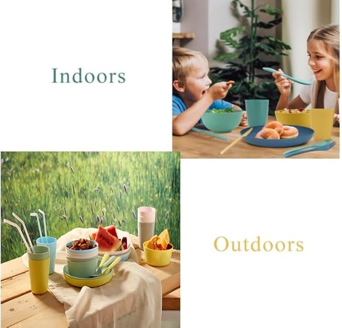 Unbreakable Wheat Straw Dinnerware Set for 4 (32 PCS) – Microwave & Dishwasher Safe – BPA-Free – Lightweight Plates, Bowls & Cups for Camping, Kids & Everyday Use