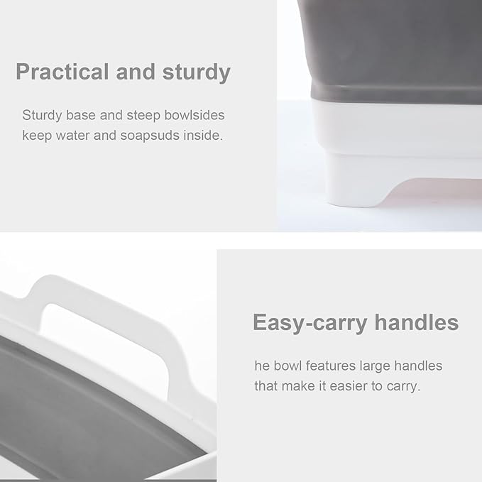 2 Packs Collapsible Dish Basin 2.4Gal Bottle Washing Basin Collapsible Wash Basin for Baby Bottles Portable Camping Sink with Drain Plug Plastic Space-Saving Dish Tub for RV Kitchen Beverage Tub