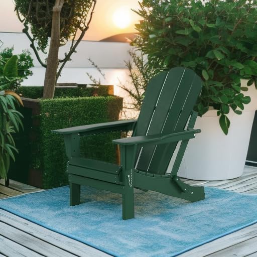 WestinTrends Malibu HDPE Outdoor Patio Folding Poly Adirondack Chair, Dark Green