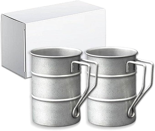 Vintage Coffee Mugs Stainless Steel Mug with Handle Camping Coffee Mugs Outdoor Hiking Cup Lightweight Camping Gear for Men Backpacking Mug, Set of 2-Silver (11.8oz/350ml)