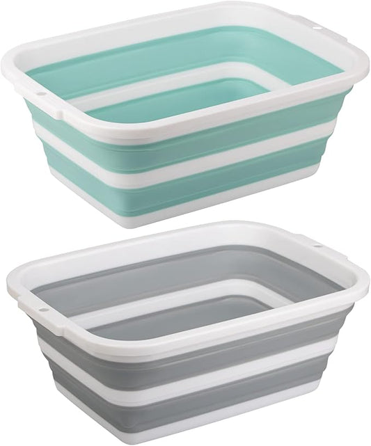 2 Pack Collapsible Bucket with 2.25 Gal / 8.5L Each, Plastic Tub, Portable Wash Basin for Home and Garden, Foldable Camp Sink with Upgrade Reinforced Hard Plastic Rim