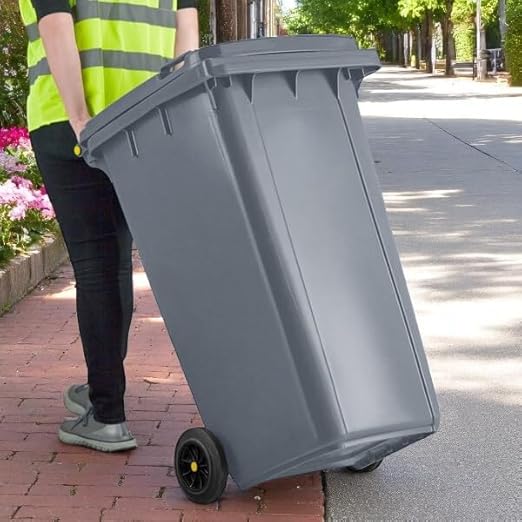 PRO&Family Wheeled Outdoor Trash Can Garbage Can Garage Trash Can for Restaurants/Hospitals/Offices/Back of House/Warehouses/Home (Gray, 64 Gallon)