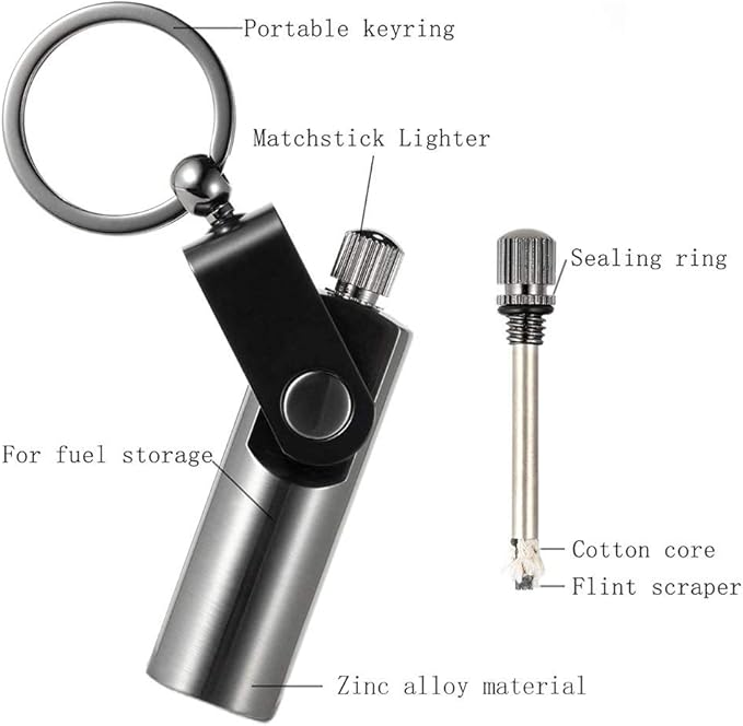 Permanent Match, Keychain Flint Matchstick Fire Starter Forever Match, Reusable Waterproof Flint Lighter for Outdoor Camping Emergency Survival black