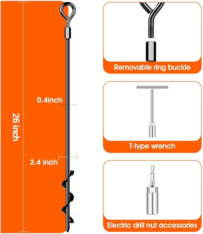 Ground Anchors 26“ Screw in Heavy Duty Ground Anchors,Tent Stakes for Camping Tent, Trampoline, Canopies, Carports, Sheds, Swing Sets, Black Anti-Rust Coating for High Wind (4 x 26“)