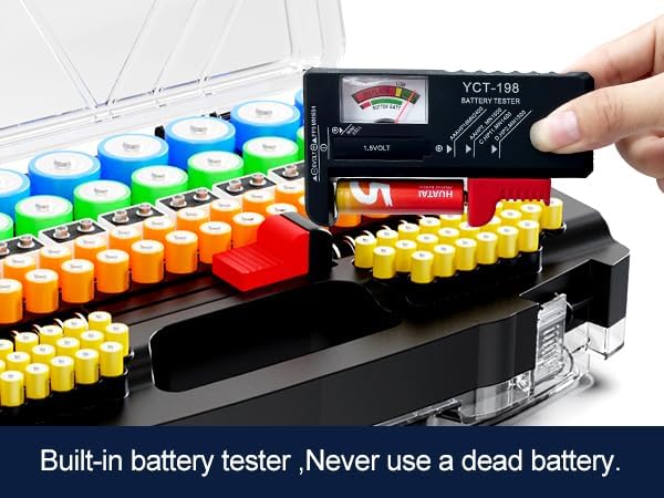 Battery Organizer Storage Holder Box Case with Tester, New Ultra-Large 285+Batteries Double-Sided Variety Pack, Holds AA AAA 4A C D Button Cell 9V 3V Lithium18650 CR2 CR123 CR1632 LR44 (Black)