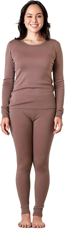 LAPASA Womens 100% Merino Wool Base Layer Set Lightweight & Midweight Thermal Underwear Long John Top & Bottom Warm L58/L91