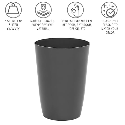 HOLDN’ STORAGE Small Trash Can - 1.58 Gallon Open Top Waste Bin, Compact Waste Can Perfect for Bathroom, Kitchen, Office, Dorm - Durable Garbage Can - Grey