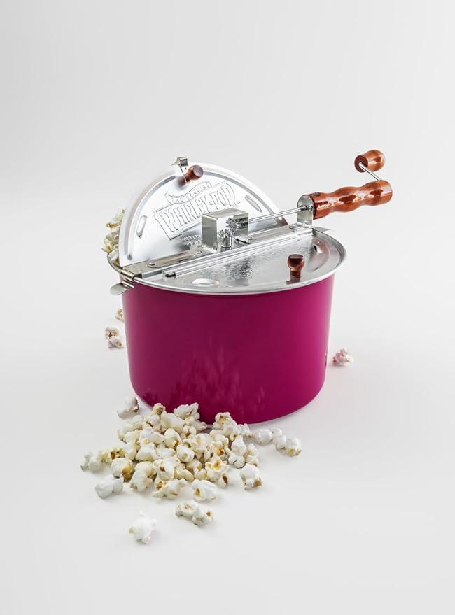 Original Whirley Pop Popcorn Maker - Wabash Valley Farms Pink Popcorn Popper with Nylon Gears, Movie Night at Home, 3-Minute Stove Top Popper with 6-Quart Capacity
