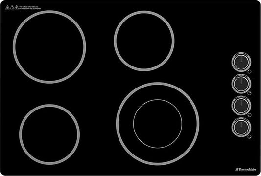 ThermoMate 30 Inch Electric Cooktop, 4 Burners Knob Control Built-in Ceramic Cooktop, 30" Radiant Electric Stove Top of 6700W with 9 Heat Levels, Hot Surface Indicator, 220-240v, Hard Wired