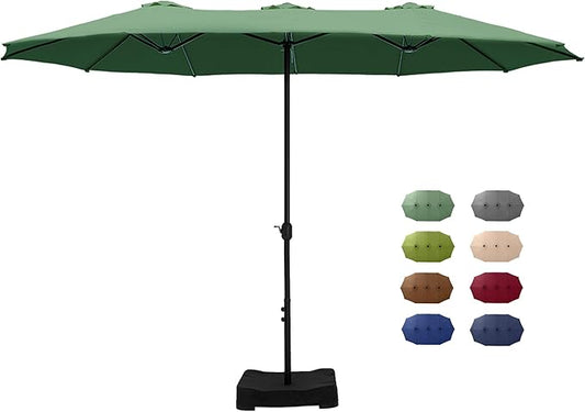 GREEN PARTY 15 ft Rectangle Patio Umbrella with Base Included, Double-Sided Table Umbrella with Crank, Large Outdoor Umbrellas for Patio Poolside Garden Backyard, Mint Green