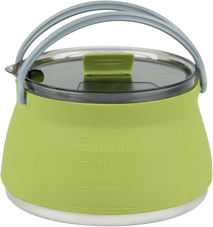 Restaurantware-Hi Tek 1 Liter Collapsible Camping Kettle, 1 Portable Cook Pot - With Perforated Lid, Stainless Steel Bottom, Silicone Camping Coffee Pot, With High Heat Nylon Handles, For Travel
