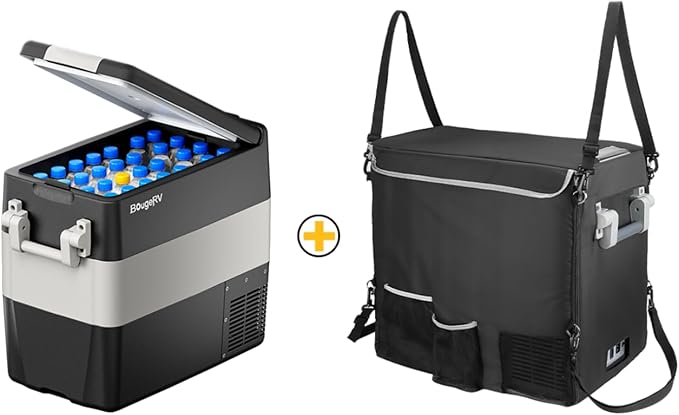 BougeRV 12V Portable Refrigerator 53 Quart Car Freezer Fridge Electric Cooler12V/24V DC 110~240Volt AC for Camping (Included: 53Qt Insulated Cover)