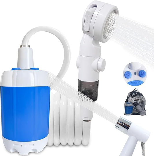 Portable Camping Shower Outdoor Camp Shower Pump,Upgrade Rechargeable Electric Shower Pump with Intelligent Digital Display Multiple Spray Modes for Camping, Hiking, Traveling,RV