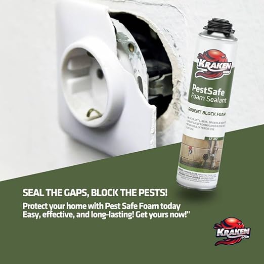 Kraken Bond Pestblock Spray Foam Sealant - (2x24oz) Polyurethane Expanding for Gaps & Cracks with, Paintable Foam Filler for Wall Holes, Gun Use | Gun&Cleaner Included - 2 Pack