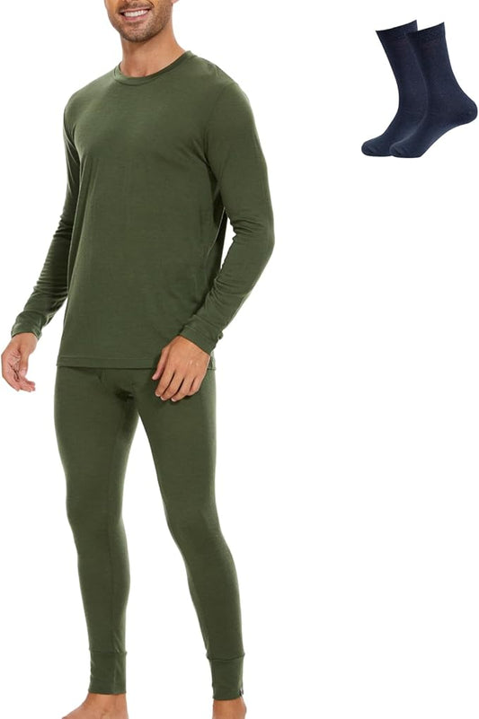 MERINNOVATION Merino Wool Base Layer Set for Men 100% Merino Wool Thermal Underwear Long Sleeve