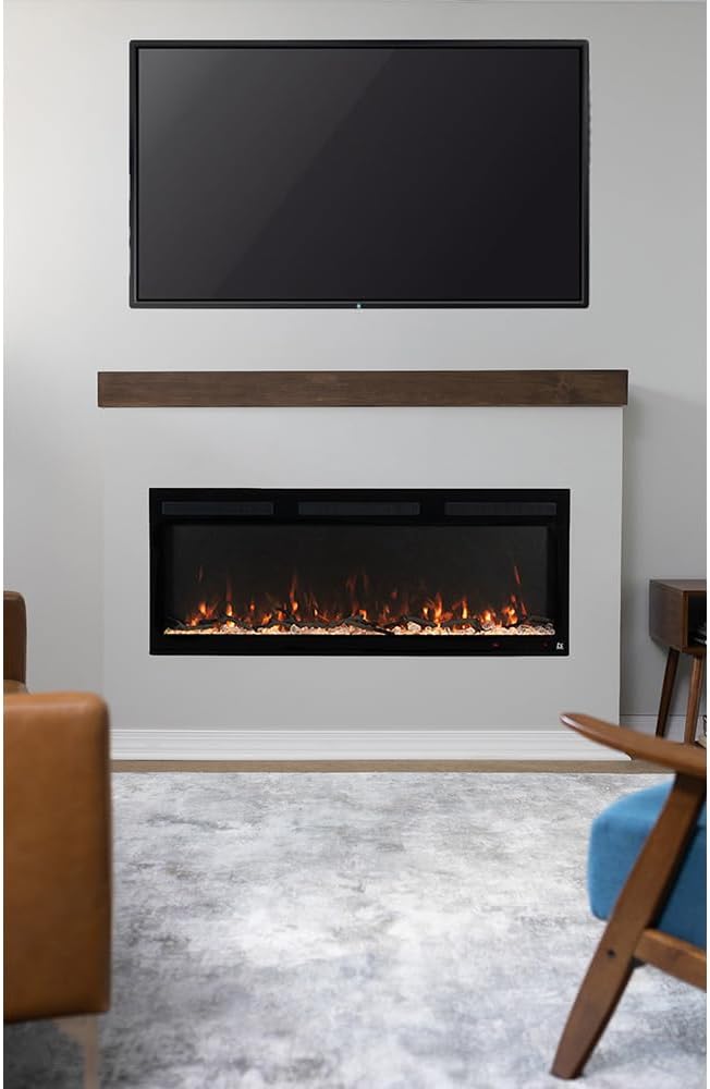 Touchstone Smart Electric Fireplace-The Fury 57" Wide- 4.5" Thin in Wall Recessed-100 Realistic Flame/Ember Bed Color Combos-1,500W Heater-Larger Viewing Area-Alexa/WiFi Enabled