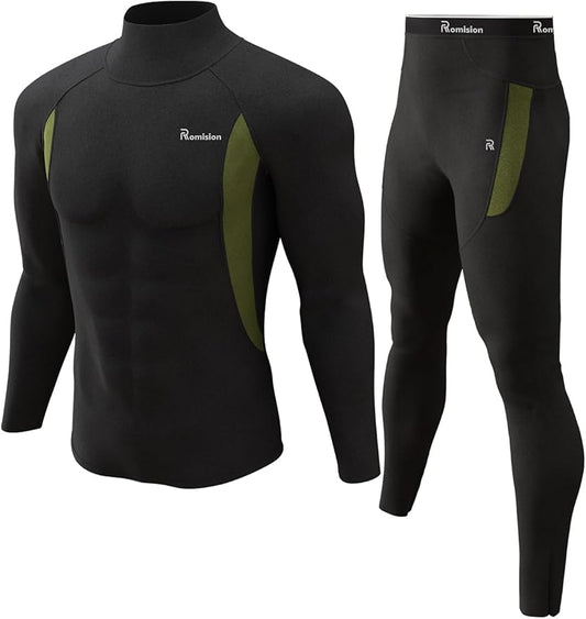 romision Thermal Underwear for Men Long Johns Fleece Lined Hunting Gear Bottom Top Set Base Layer for Cold Weather Gift