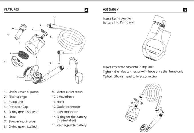 Portable Shower for Camping - Camp Shower with Rechargeable Battery and Included showerhead. Complete Camping Shower Plus Sprayer Attachment
