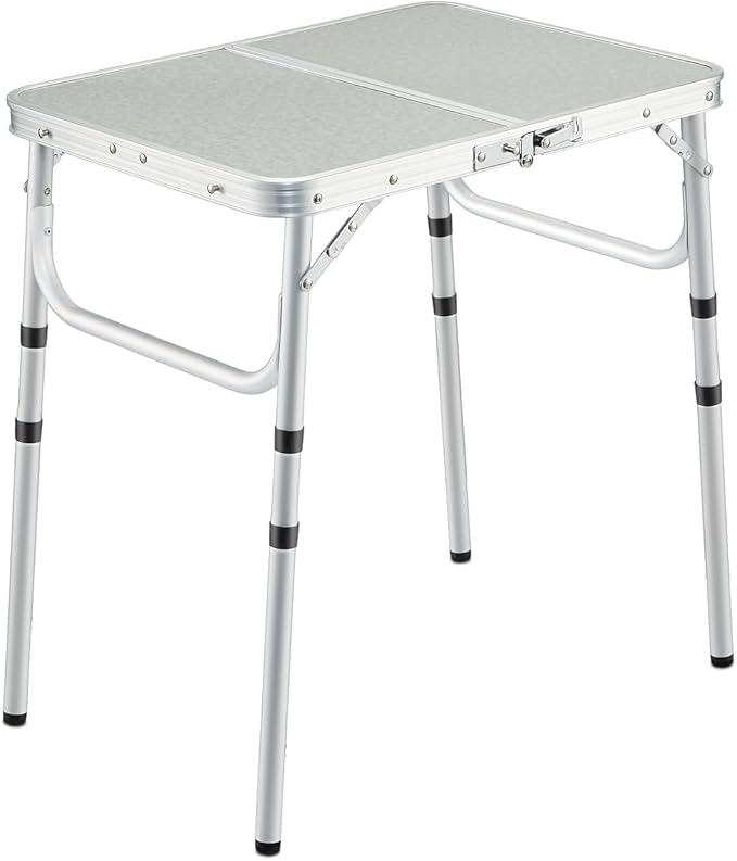 REDCAMP Small Camping Table 2 Foot, Portable Aluminum Frame Folding Table Adjustable Height Lightweight for Picnic Beach Outdoor Indoor, White 24 x 16 inch (3 Heights)