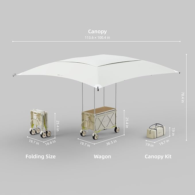 ONEFOREST Collapsible Wagon Cart with Canopy Tent, Portable Large Capacity Foldable Wagon Cart, Heavy Duty Garden Cart with Wheels for Camping Sports Beach Backyard and Picnics, Beige