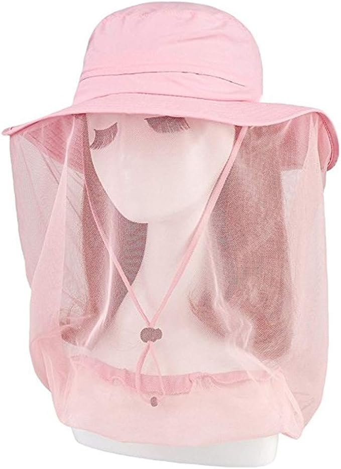 Mosquito Head Net Hat, Safari Sun Hat with Veil Mesh Protection from Insect