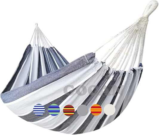 Brazilian Double Hammock 2 Person Extra Large Canvas Cotton Hammock for Patio Porch Garden Backyard Lounging Outdoor and Indoor (Gray Stripe)