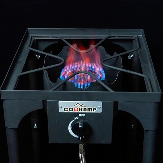 High Pressure Single Propane Burner 55,000BTU Outdoor Camping Stove with 0-20 PSI Adjustable Regulator and Steel Braided Hose (55,000BTU)