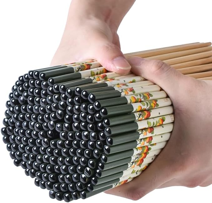 200 pairs Bamboo Chopsticks 9.4 Inches with Chinese & Japanese Styles Reusable Bulk, Dishwasher Safe-Persimmon