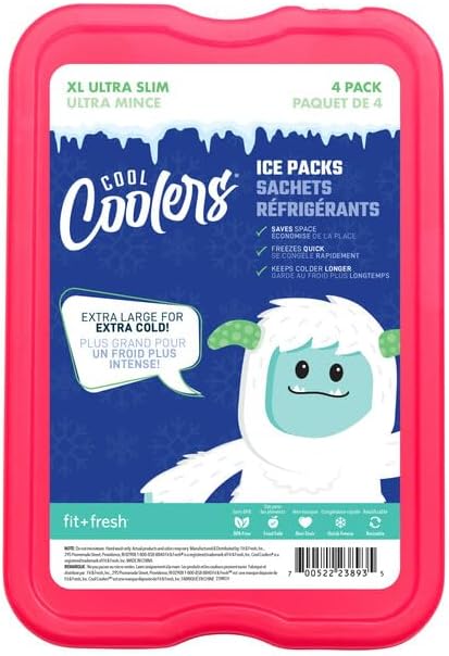 Cool Coolers by Fit & Fresh, Reusable & Long-Lasting XL Slim Ice Packs, Cold Packs for Cooler,Freezer Packs for Lunch Boxes Cooler Accessories for Lunch, Camping, Beach, and Work, 8PK, Multicolored