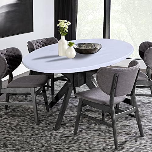 LUSHVIDA Round Waterproof Table Cover Elastic Vinyl Fitted Tablecloth Elastic Edged Plastic Table Cloth (White, Best for Up to 36"-44" Round)