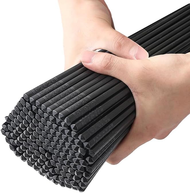100 Pairs Sakura Fiberglass Sushi 24cm/9.4 Inch Chopsticks, Dishwasher Safe, Japanese Style Non-Slip, for Restaurant & Party, Black.