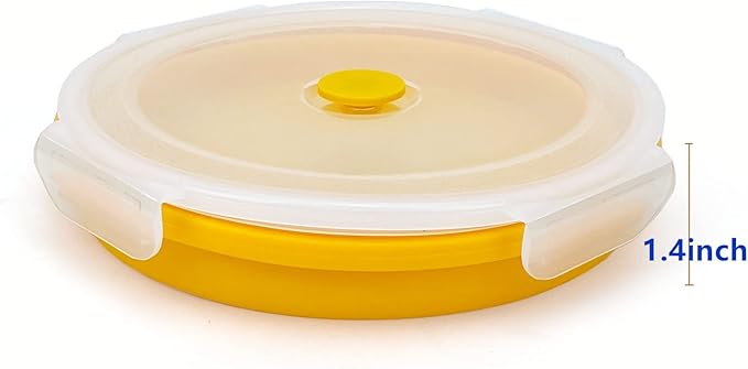 1200ml Large Collapsible Bowl With Lid, Camping Bowl with Foldable Spoon, Silicone Bento Box For Meal Prep & Food Storage, Microwave Safe, Orange