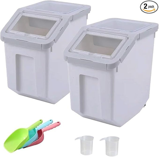 RUIAN 2pcs Rice Food Container, Food Storage Box With Lid and Shovel, Airtight Kitchen Storage Container for Storing Dry Food, Cat/Dog Food Storage Container, Large