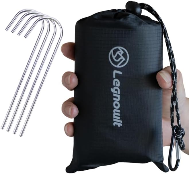 Outdoor Pocket Blanket, 55"x79" Waterproof Foldable Compact Pincic Blanket, Ultralight Tarp for Camping, Festival, Beach, Hiking, Backpacking, Travel and More, Stakes Included