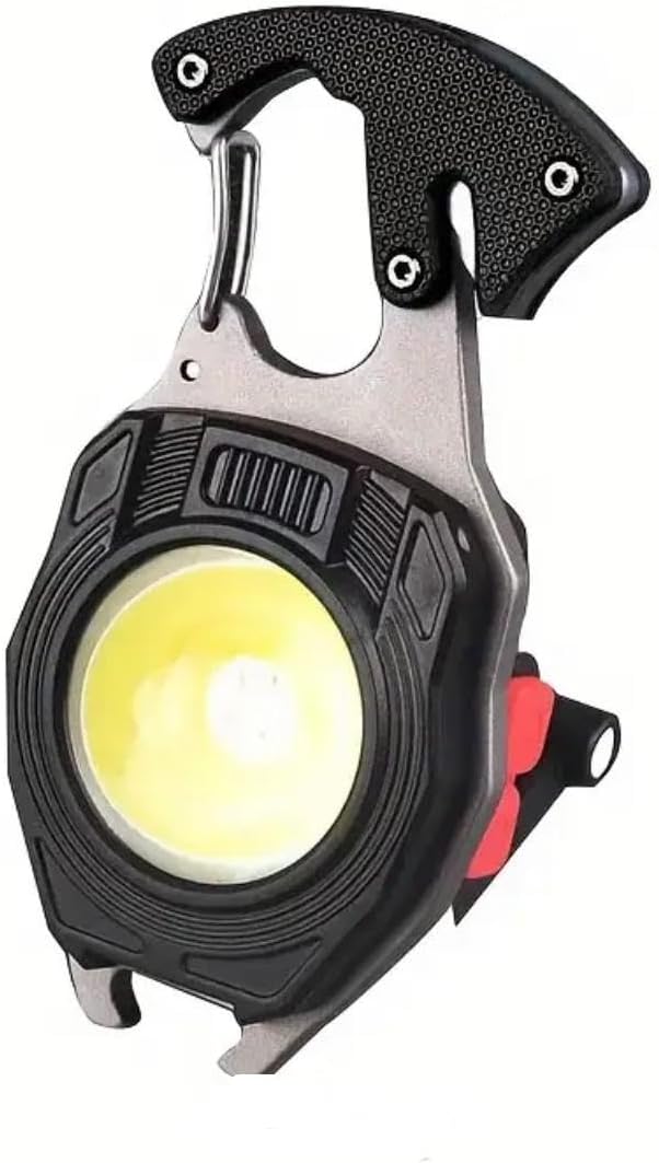 Portable Outdoor Strong Mini Lighter Multifunctional Floodlight with Rechargeable USB Charging,Emergency Tool Magnetic Base, Whistle, Screwdriver, Seat Belt Cutter for camping fishing hiking (1)