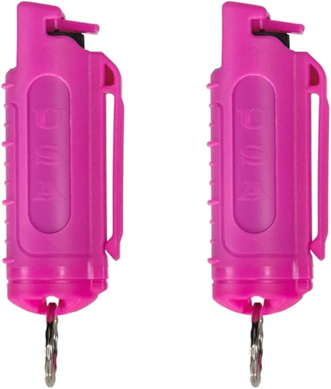 Police Magnum Keychain Pepper Spray Self Defense Belt Clip Holder - 2 Pack Tactical Maximum Strength OC with Dye - Small Safety Key Chains for Women & Men - Made in The USA