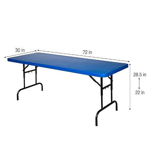 OEF Furnishings Height Adjustable Folding Table, 30" x 72", Blue.