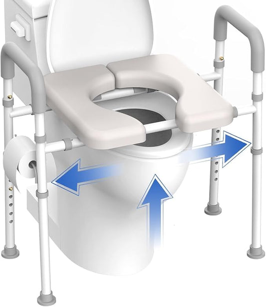 Raised Toilet Seat with Handles - Width & Height AdjustableToilet Seat Risers for Seniors, Heavy Duty Handicap Toilet Riser, Fit Any Toilet, Up to 400lbs