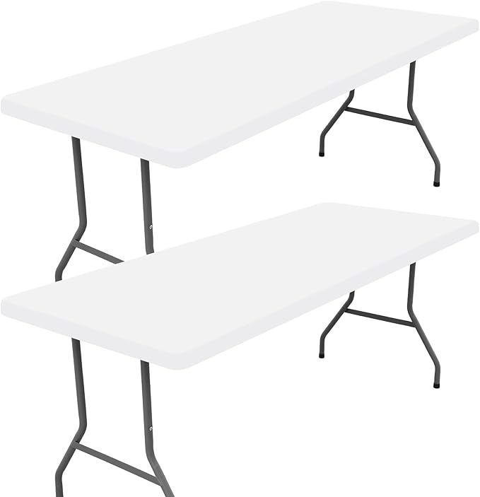 Spandex 6 Foot Rectangle Table Cloth 2 Pack, Elastic Fitted Tablecloths for Picnic, Stretch Washable Patio Table Cover for Outdoor, Camping, Banquet and Parties (White, 36"x72")