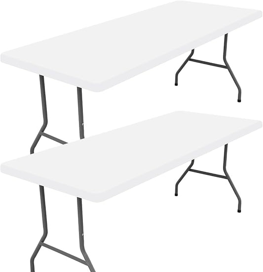 Spandex 8 Foot Rectangle Table Cloth 2 Pack, Elastic Fitted Tablecloths for Picnic, Stretch Washable Patio Table Cover for Outdoor, Camping, Banquet and Parties (White, 36"x96")