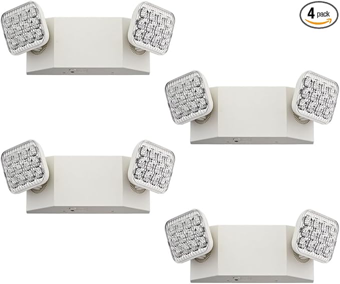 Lithonia Lighting Basics LED Emergency Light, Emergency Lighting with Dual Adjustable LED Lamp Heads, Wall Mount, Damp Location Rated, 90-Minute Backup, 120/277V, White, 4-Pack (EU2C CP4)