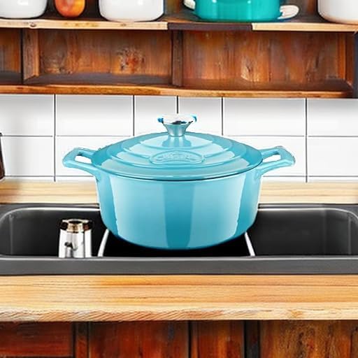 La Cuisine Enameled Cast Iron Dutch Oven Casserole Dish Pot with Lid, 2.1 QT 7.8" /20cm Dia. Internal Matte Black Enamel Coating, 2-tone Teal Enamel Exterior, Oven Safe up to 500° F for bread baking