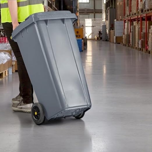 PRO&Family Wheeled Outdoor Trash Can Garbage Can Garage Trash Can for Restaurants/Hospitals/Offices/Back of House/Warehouses/Home (Gray, 32 Gallon)
