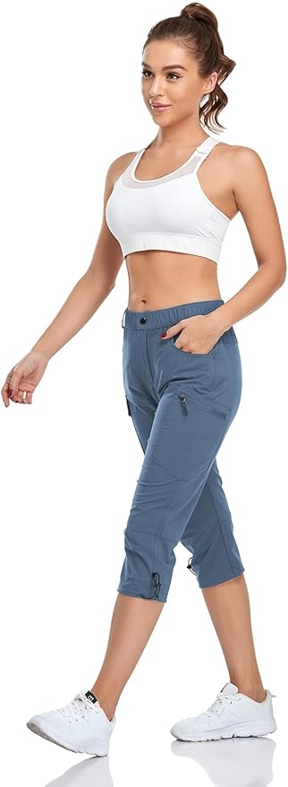 GymBrave Women's Hiking Cargo Pants Quick Dry Outdoor Camping Capris Water Resistant UPF 50 with Zipper Pockets